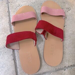 ABLE | Pink & Red Suede Strappy Sandals | Size 10